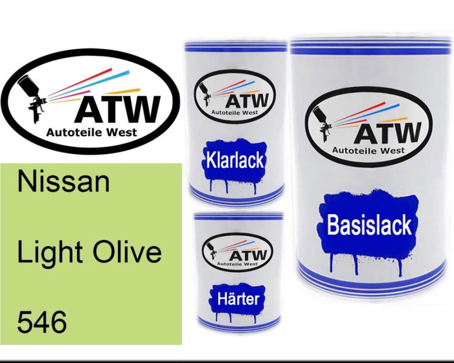 Nissan, Light Olive, 546: 500ml Lackdose + 500ml Klarlack + 250ml Härter - Set, von ATW Autoteile West.
